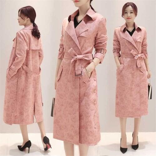 2020 Spring Autumn Suede Trench Coat Women Casual With Sashes Oversize Windbreaker Female Pink Outerwear Fashion Long Coat P551