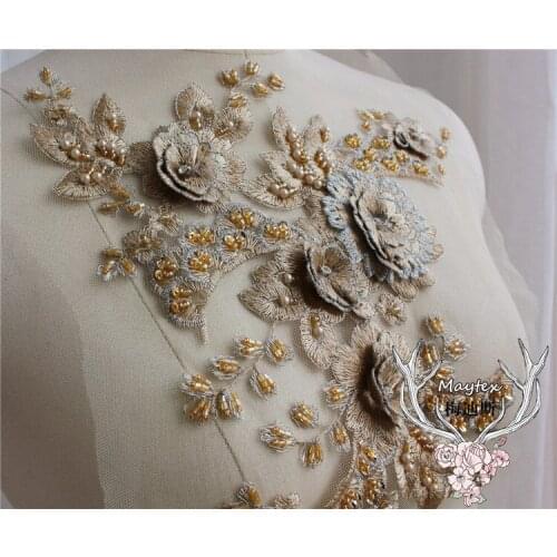 1 PC 8 Color Pure Hand - Made Beaded Decal Stage Dress Veil Ornaments Diy Flowers Lace Fabric Embroidery Patch