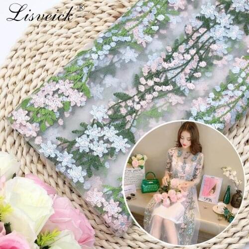 100x135cm fashion flowers embroidered soft tulle mesh fabric girls cloth diy Dress Costumes French lace gauze fabric