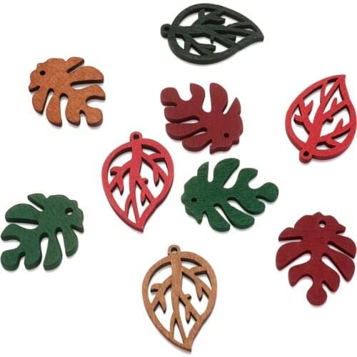 48pcs Dyed Hollow Leaf Wood Charms Mixed Color Leaves Wooden Pendants for DIY Women Fashion Earring Jewelry Making Accessories