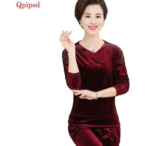 Large Size Womens Clothing 2021 Spring Autumn Middle-aged Gold Velvet 2 Piece Sporting Suit Set Women Casual Loose Tracksuit 5XL