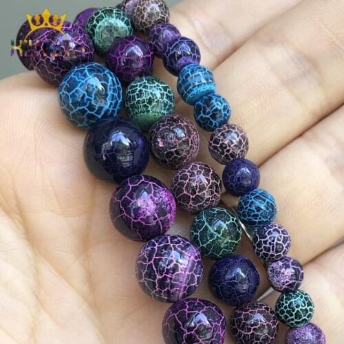 Natural Stone Smooth Colorful Cracked Dream Fire Dragon Veins Agates Beads For Jewelry DIY Making Bracelet 15'' Strands 6 8 10mm