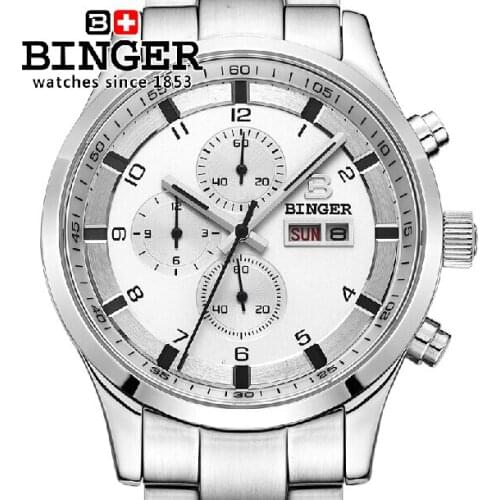 Switzerland Mens watch Luxury Brand BINGER Quartz full Stainless steel Sapphire Mirror Watches Men Waterproof clock BG-0403-2