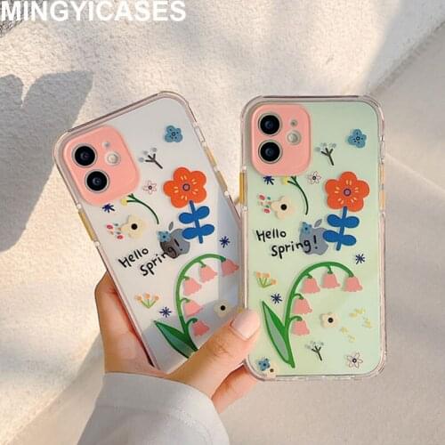 Coque for Iphone 11 12 Pro Max Case Transparent Soft TPU Fresh Flower Cover for Iphone 7 8 Plus Xr Xs Max X Protective Case Capa