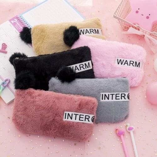 Pencil Case for Girls Kawaii Plush Pencil Storage Bag Cute Large Capacity School Supplies Materials Stationery Gifts