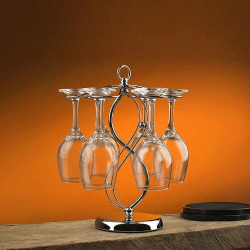 Goblet Holder Wine Cup Rack Red Wine Glass Cup Standing with 6 Hooks Stainless Steel Hanging Drinking Glasses Rack