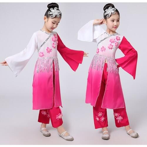 3 Color Childrens Festive Classical Yangko Dance Wear Girls Chinese Folk Dance Performance Dance Costume for Girls