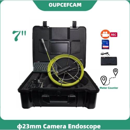 Φ23mm Camera Drain Sewer Pipe Inspection Endoscope System 7" TFT Color Screen DVR Keyboard Meter Counter 5mm Cable ABS Case