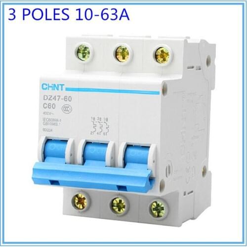 Hot sale CHNT 3 Poles 10-63A DZ47-C63 Circuit breaker Air switch MCB