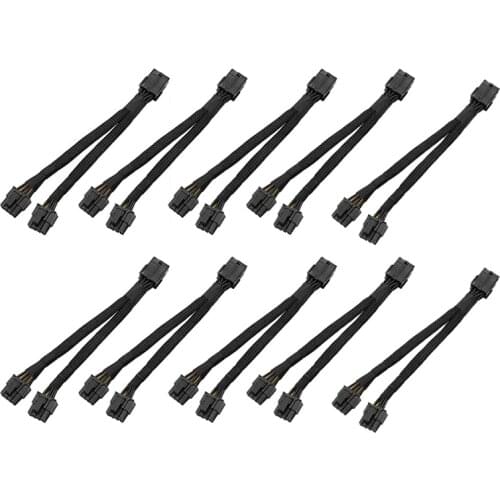 HOT-GPU PCIe 8 Pin Female to Dual 2X 8 Pin(6+2) Male PCI Express Power Adapter Braided Y-Splitter Extension Cable,20cm