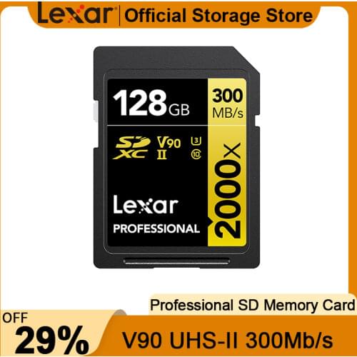 Cartão de memória lexar, original, cartão sd, 300 mb/s, sdhc 2000x32gb sdxc UHS-II u3, 64gb 128gb v90 para 4k câmera digital slr