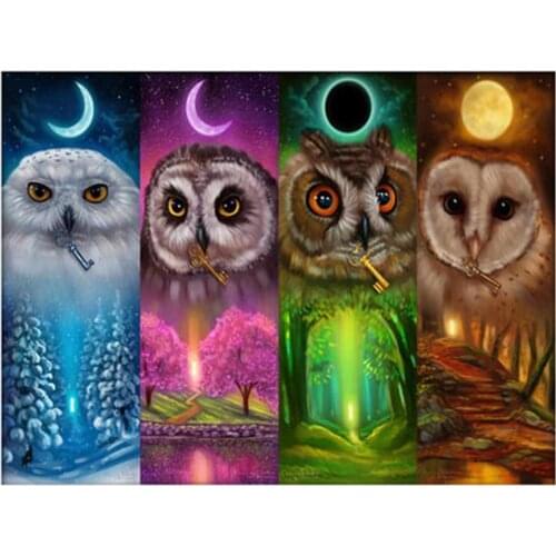 5D DIY Full Round/Square Diamond Painting Four Seasons Owl 3D Embroidery Cross Stitch Rhinestone Mosaic Home Decor Gift YY004