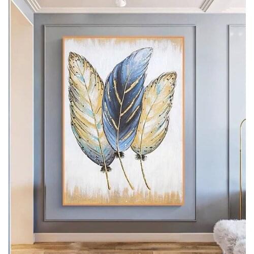 Canvas Oil Painting Vintage Abstract Golden Feather Poster and Wall Art Picture for Living Room Home Nordic Decor No Frame