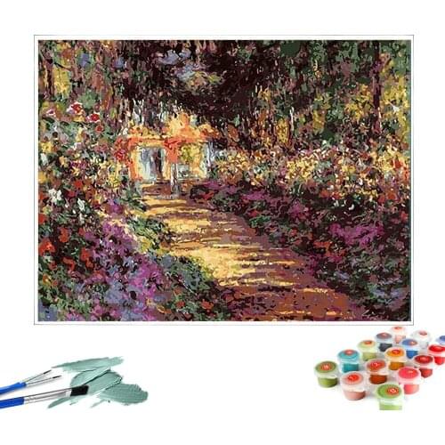 Oil Painting By Numbers "Flowers Path" Drawing on Canvas HandPainted Art Gift DIY Picture By Number Kits Wall Decor