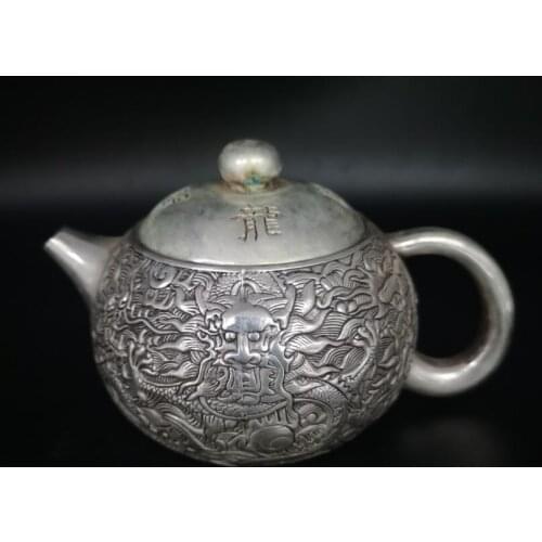 China White copper five dragon teapot crafts statue