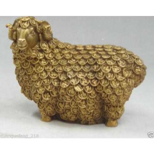Chinese hand-carved ornaments large copper Brass statue Gold sheep Garden Decoration 100% real Brass Bronze
