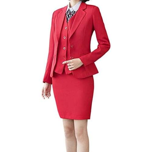 3 Piece Suit Women High Waist Office Skirt Ladies Unstitched Suit