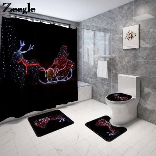 Black Cartoon Bathroom Carpet Rugs Bath Mat and Shower Curtain Set Bathroom Absorbent Foot Mat Toilet Seat Cover Mat Bath Rugs