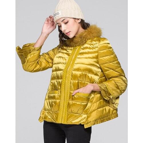 Ladies Winter New 90% White Duck Down Jacket Women Fashion Real Large Fur Collar Parka High Quality Casual Bright Side Coat Z429