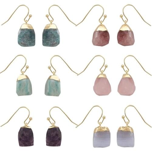 Small Reiki Stone Quartz Earrings Female Natural Amethysts Labradorite Amazonite Kyanites Rose Crystal Dangle Earrings Healing