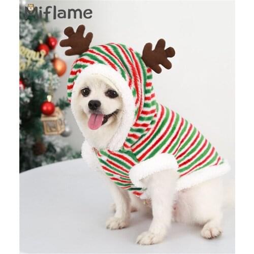 Miflame Dogs Christmas Clothes Stripe Small Dogs Hoodies For Pets Pullover Pomeranian Bichon Winter Warm Puppy Hooded Sweaters