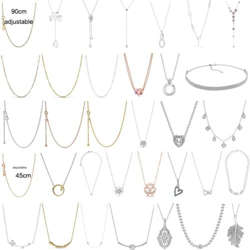 PDX XL 03 100% 925 Sterling Silver Silver Chain Necklace (adjustable) Basic Charm Necklace with Logo Necklace for Woman