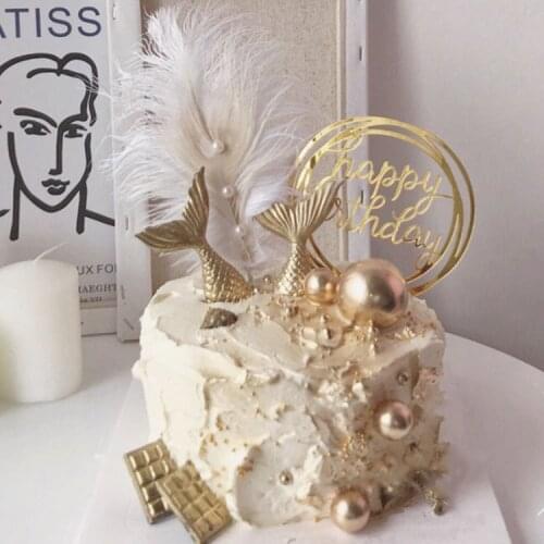 Romantic Black White Beige Pearl Feather Cake Topper Beautiful Wedding Birthday Party Dessert Table Cake Decoration Accessories