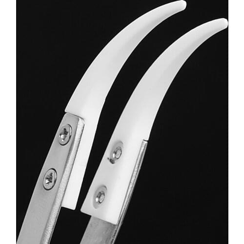 Stainless Steel Handle Ceramic Heat Resistant Tip Curved Tips Tweezers Black A0KF
