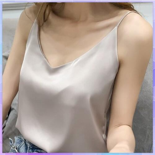 Sexy Satin Womens Strap V Neck Vest Cami Tank Tops Shirt Camisole V-neck Top Female Backless Sleeveless Solid Basic