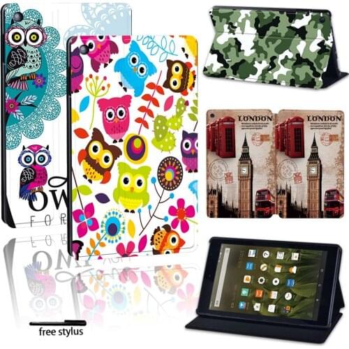 For Amazon Fire 7/HD 8/HD 10 with Alexa Tablet Foldable PU Leather Stand Lightweight Multicolor Protective Case