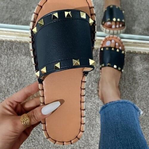 Womens Casual Flat Platform Plus Size Slippers Female Home Beach Slides Summer Outdoor Beads Shoes Ladies Fashion Footwear