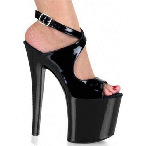 Lacquered 20cm female fashion platform heels, model sexy dancing shoes, 8 inches model stage sandals