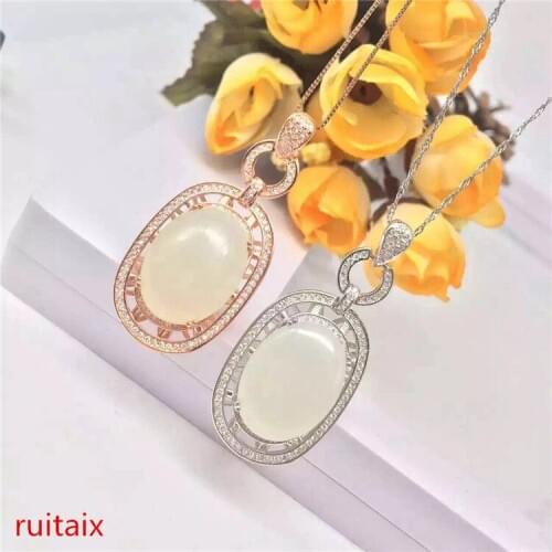 KJJEAXCMY boutique jewels 925 pure silver inlaid natural hetian jade female pendant + necklace jewelry drop fluid curve simple