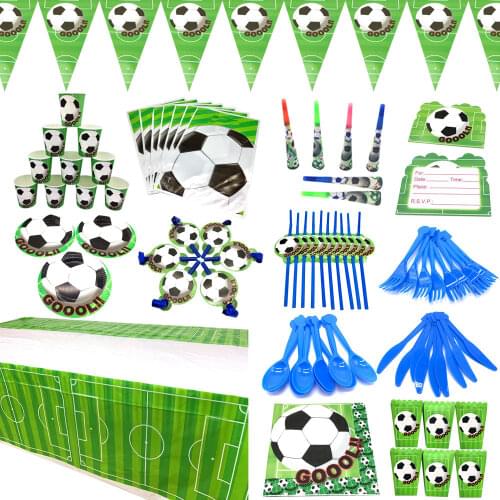 Green Football Party Supplies Plate Invitation Card Gift Bags For Kids Boy Birthday Decoration Football Theme Party Supplies Set