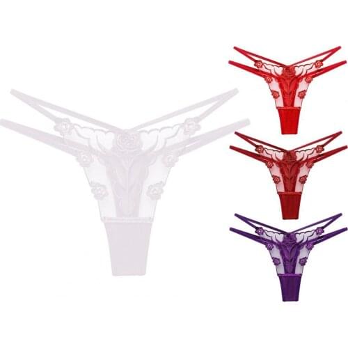 2021 Women Sexy Briefs Underwear Transparent Hot Flower Embroidery Hollow Tulle See-through G-String Thongs for Honeymoon