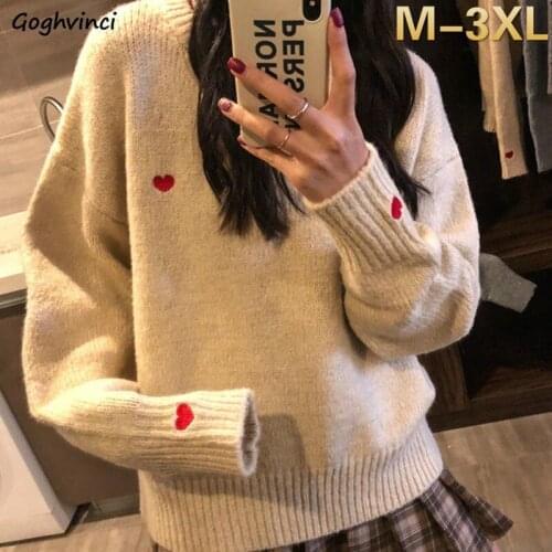 Women Pullovers Oversize 3XL Heart Patchwork O-neck Long Sleeve Retro Baggy Elastic Simple Casual Jumper Korean Fashion Sweaters