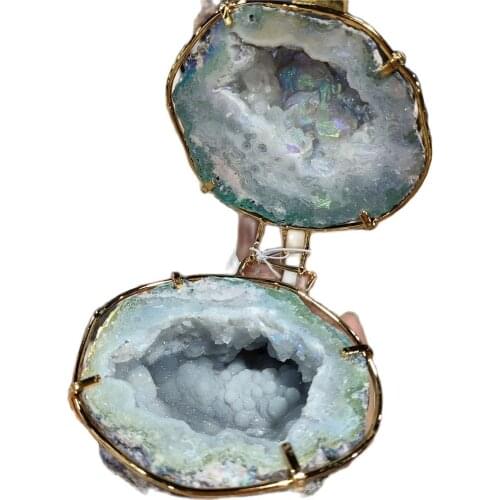 Natural Handmade Storage Agate Geode Necklace Box Rough Quartz Crystal Earring rings Box Crystal Stone Women Jewelry Container