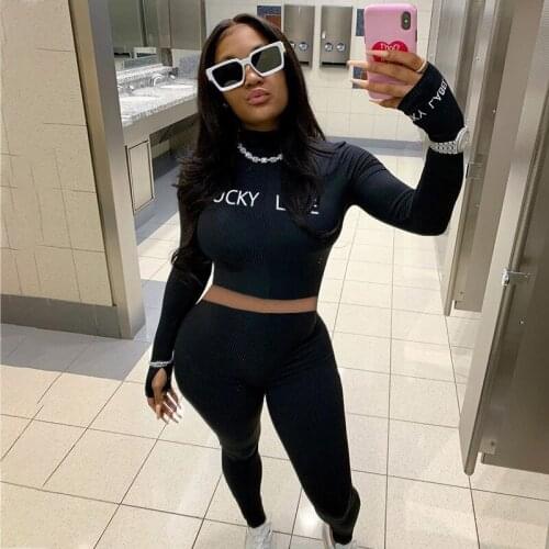 Womens Nightclub Two Piece Suit High Collar Pit Stripe Embroidery Tracksuit Lucky Label Two Piece Set Bulk Item Wholesale Lots