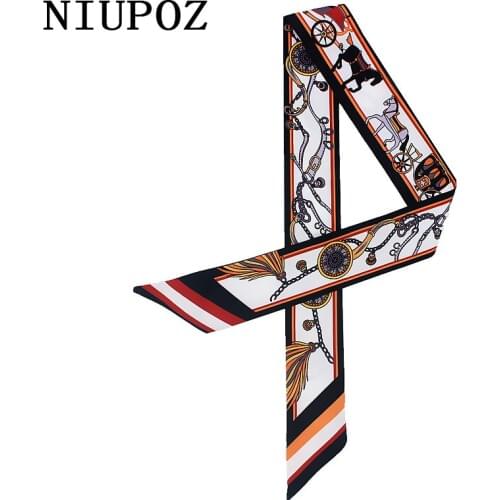 New Design Luxury Brand Twill Emulation Silk Small Scarf Horse Print Women Fashion Hair Bags Handle Decoration Tie Hand Ribbon