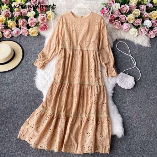 Dresses for Women Autumn Vintage Embroidery Puff Sleeves Loose O Neck Y2k Clothing Women Korean Dress Chic Vestido De Mujer 2021