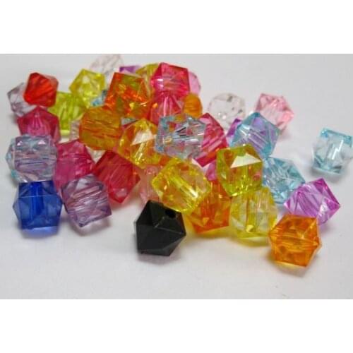 100 Mixed Colour Transparent Acrylic Faceted Cube Beads 10X10mm