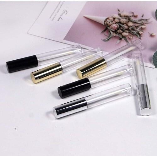 10ml PP plastic transparent lip gloss empty tube cosmetic black cap lip gloss packaging container with stopper