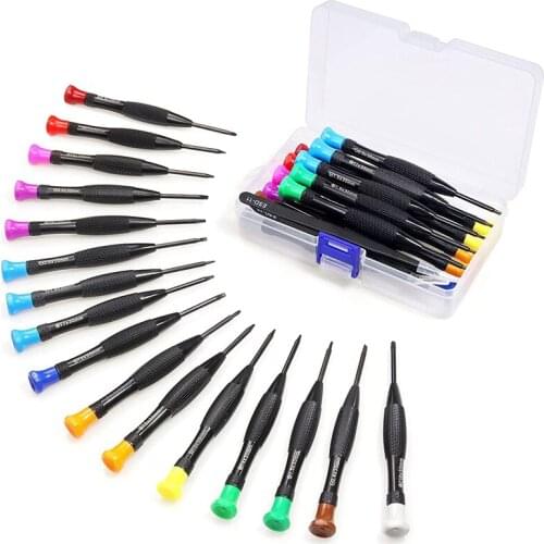 18 Small Magnetic Screwdriver Kits with Screwdriver Tweezers for Repairing Glasses, Mobile Phones and Watch Black