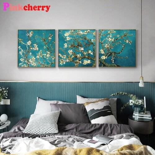 3Pcs Van Gogh Almond Blossom Diamond Paintings Wall Decor Impressionist Flowers Diamond Embroidery For Living Room Triptych P14