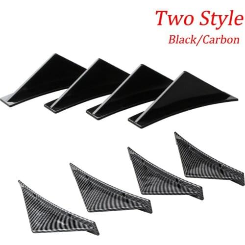 4pcs Carbon/ Black Spoilers Car SUV Rear Bumper Diffuser Shark Fin Kit Styling Spoiler Lip Wing Splitter Universal Accessories