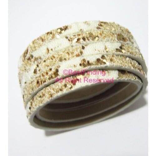 5x2mm White rough glitter leather cord 5mm flat leather cord