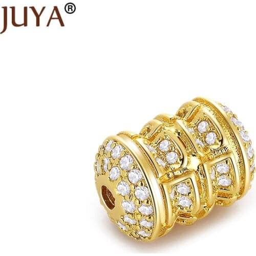 Supplies For Jewelry DIY Accessories Micro Pave CZ Rhinestone Copper Spacer Beads For Jewelry Making Beaded Bracelet Findings