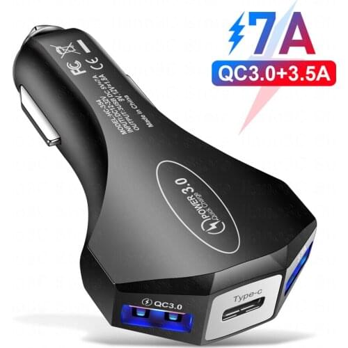 3 Ports Mini USB Car Charger 7A Fast Charging For iPhone 12 11 Pro Max Xiaomi Huawei QC3.0 Mobile Phone Charger Adapter in Car