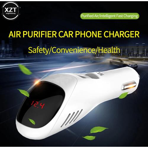 Car Air Purifier 12V 24V Negative Ions Air Cleaner Ionizer Air Freshener Auto Mist Dual USB Fast Car Charger HD Digital Display