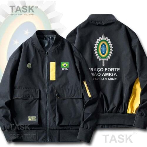 Bomber Military Biker Jacket Army Brazil Brasil BRA Brazilian BR Hip Hop Slim Fit Pilot Coat Mens Bomber Zipper Jacket Spring